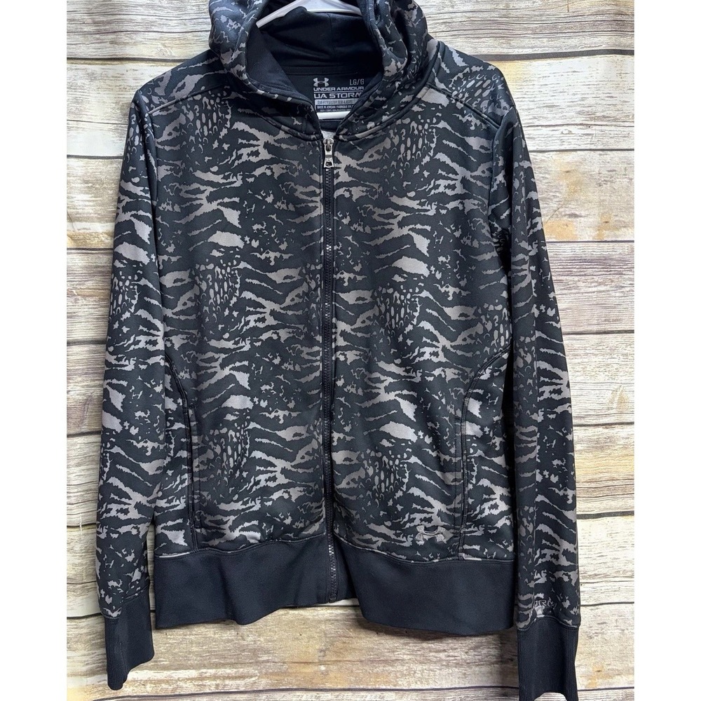 Under Armour Camouflage Semi Fitted Zip Hoodie Sweatshirt Large Camo Black